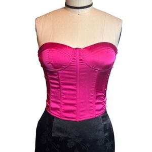 Y2K Party Pink Satin Corset Top Strapless Boned Bustier Small Pink Vintage